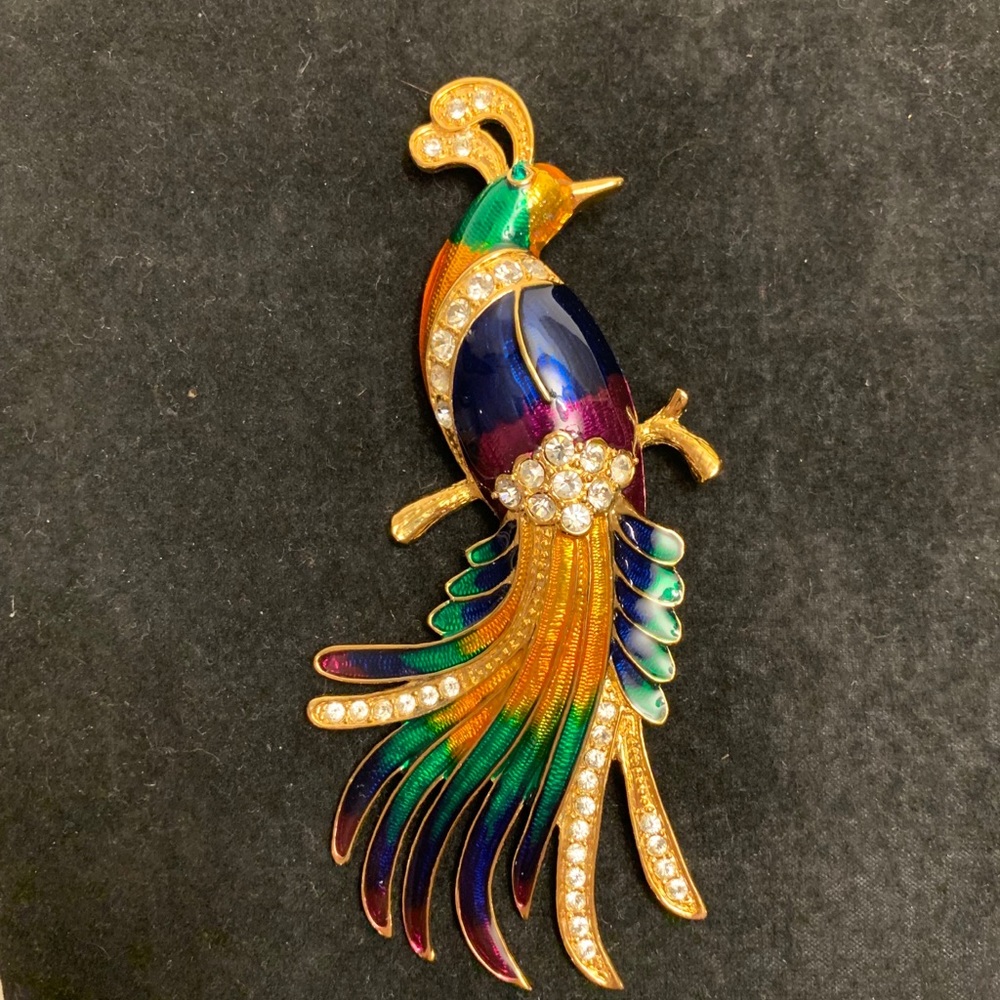 Vintage Peacock pin enamel and rhinestone - Picture 1 of 7